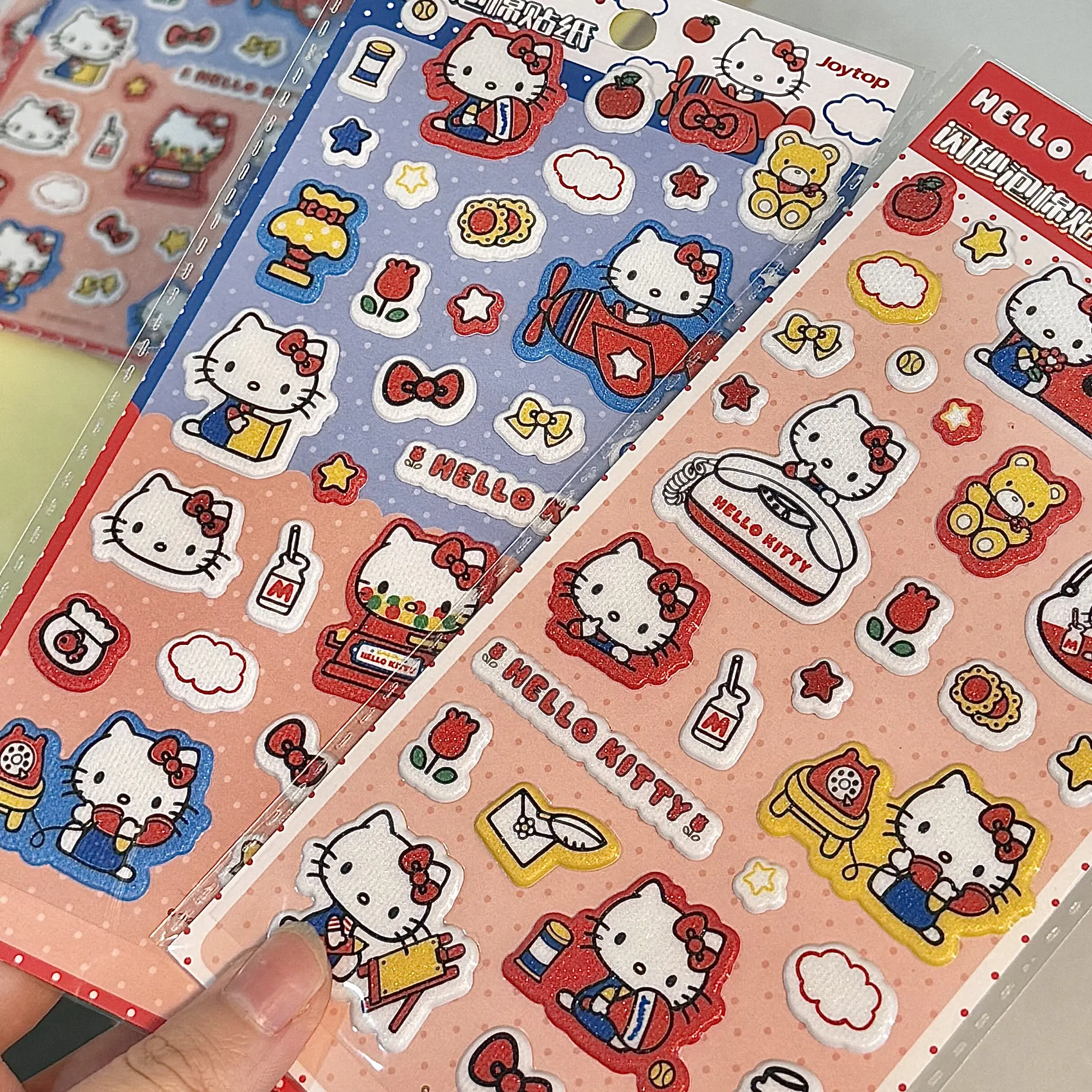Genuine Sanrio Shimmering Hello Kitty Stickers Cartoon KT Cat Scrapbooking Frame Collage Notebook Label Sticker Toys Stationery