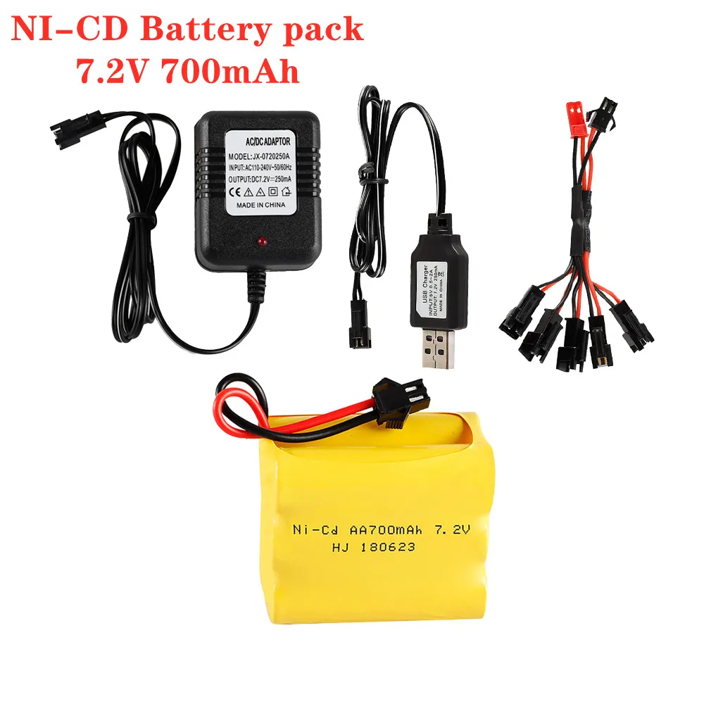 Batería recargable ni-cd de 7,2 v, 700mah, cargador para juguetes RC, tanques de coches, trenes, Robot, pistola de barco, AA, 7,2 v, 1 lote