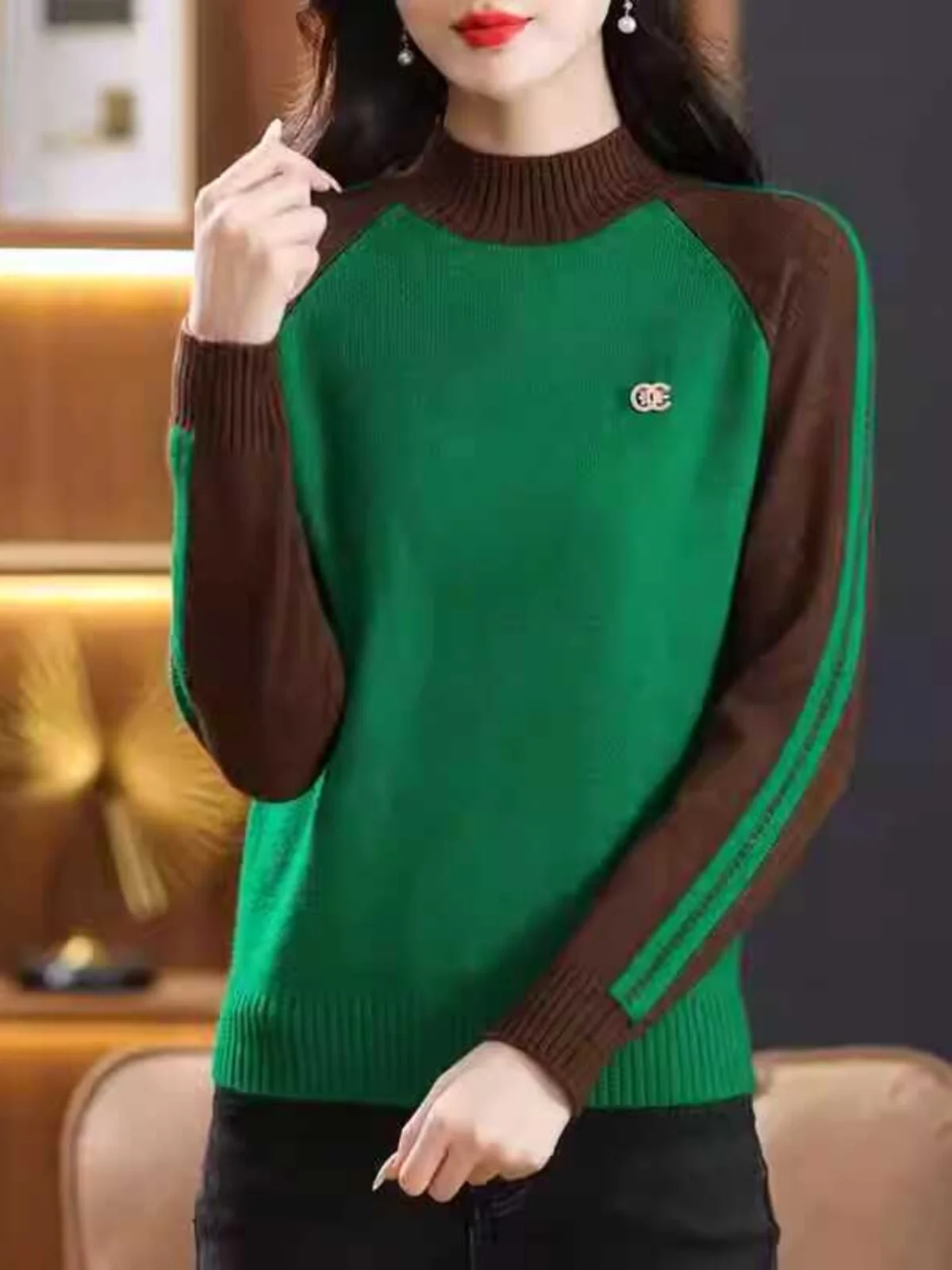 Pull tricoté ample à col haut pour femme, couleur Blo Base irt Faionable et Sli, automne et hiver