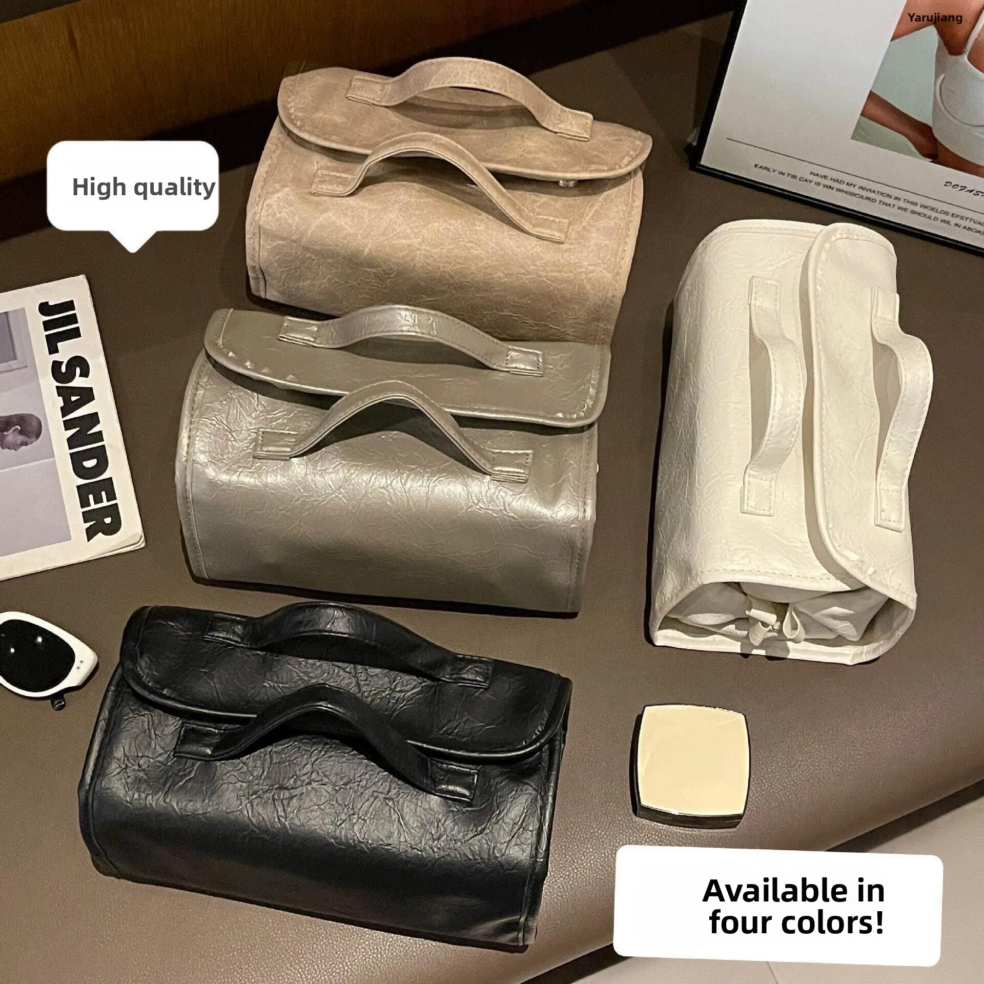 New 2026 Four-In-One Large Capacity Makeup Bag Cosmetic Brush Roll Bag Storage Pouch for Skincare Products Waterproof PU Hobo...