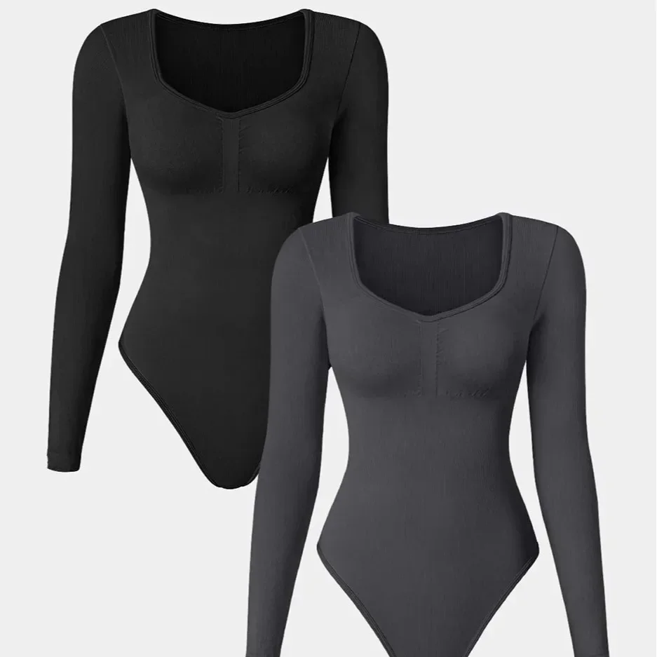 Seamless Knit Long Sleeve V-Neck Yoga Sport Bodysuit European And American Best Seller Casual Comfortable Women's Clothing