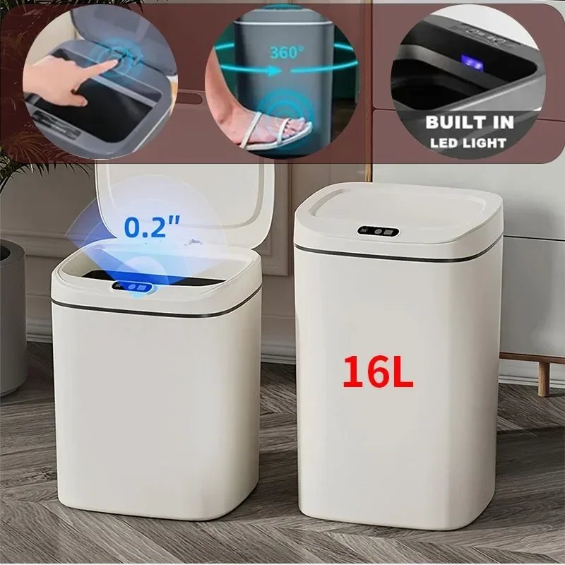 16L Smart Sensor Trash Can Bathroom Kitchen Toilet Automatic Trash Can Waterproof Electric Smart Bin Home Wastebasket