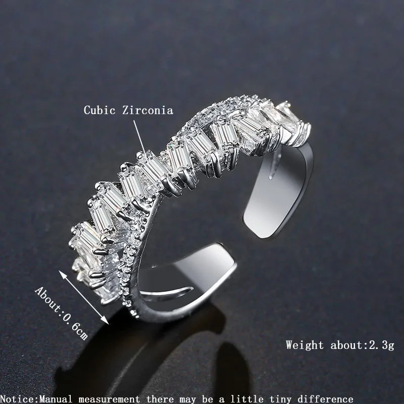 ZAKOL Elegant Baguette Zircon X Shape Open Rings for Women Shiny Crystal Engagement Wedding Ring Jewelry