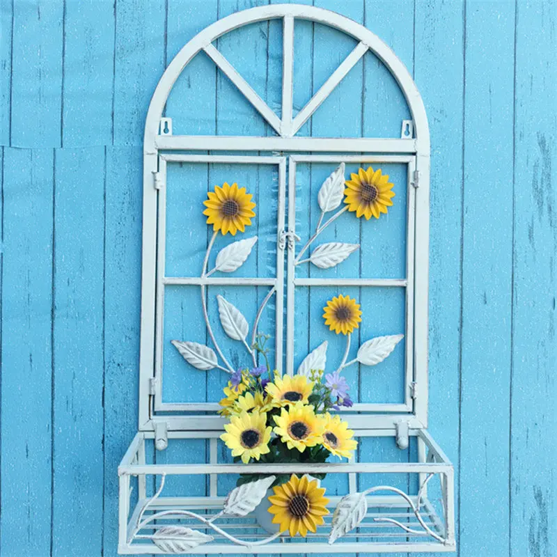 Wrought iron false window flower stand hanging wall hanging slot basket simulation decoration indoor outdoor balcony courtyard v