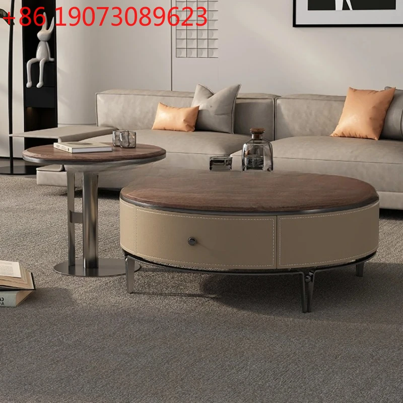 

Modern Minimalist Walnut Original Solid Wood Round Home Living Room Saddle Leather
