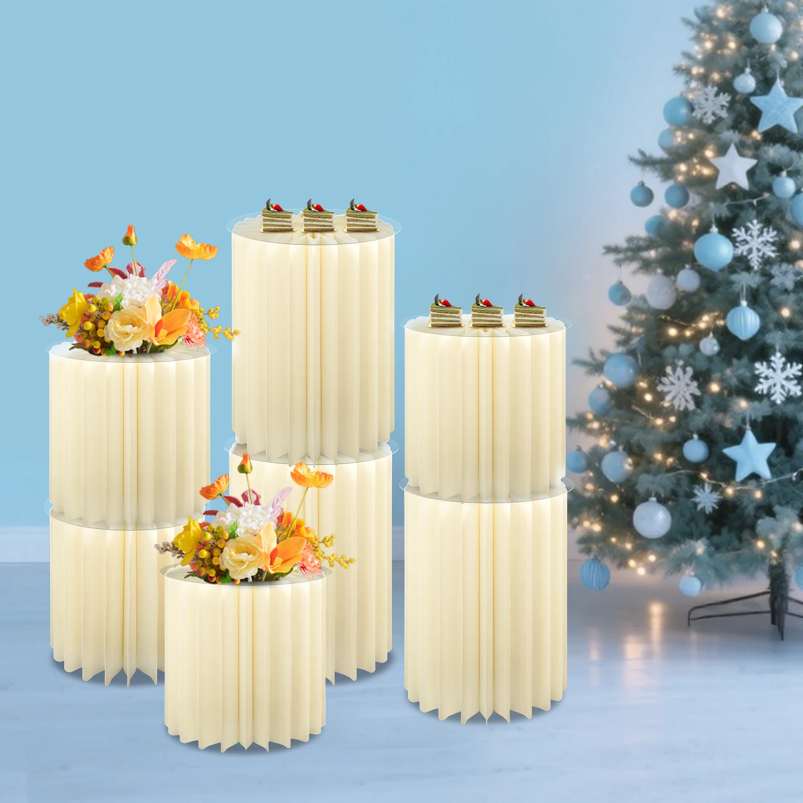 

7 шт. бежевый картон 28x30/40 см свадебная цилиндрическая подставка для цветов складной десертный стол банкетная витрина