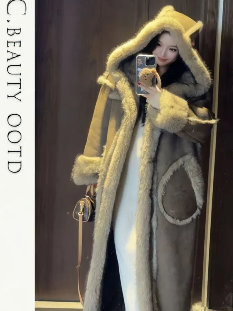 

mat Sle Long Collar Pas Strips MV Collar orm Size Women's 8888 Mid-Length Turn-down Collar Fur Coat Long Sve