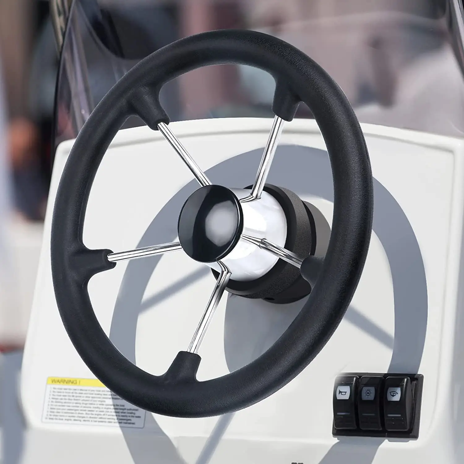 Marine Hardware Boat Accessories Stainless Steel 5 Spoke Steering Wheel with Black Foam Grip for Yacht