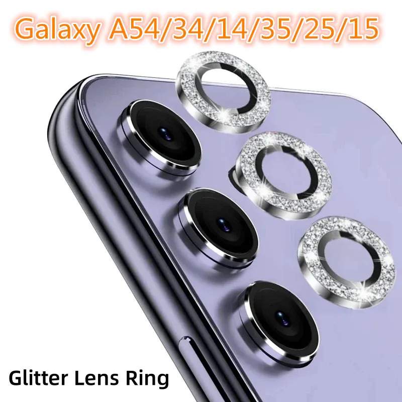 Bling Glitter Metal Lens Rings For Samsung Galaxy A55/54/34/14/35/25/15 Camera Glass Protector Alloy Frame Protective Cap Cover