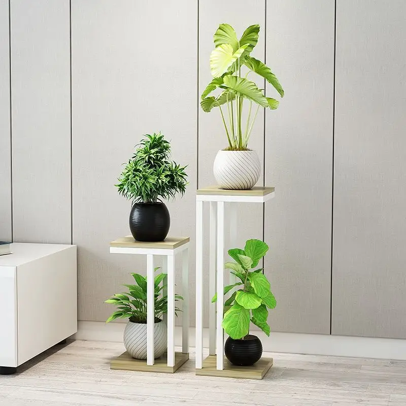 Soporte de piso de hierro para plantas, estructura de doble capa, soporte de flores, estante de tubería de acero engrosado, Simple y moderno