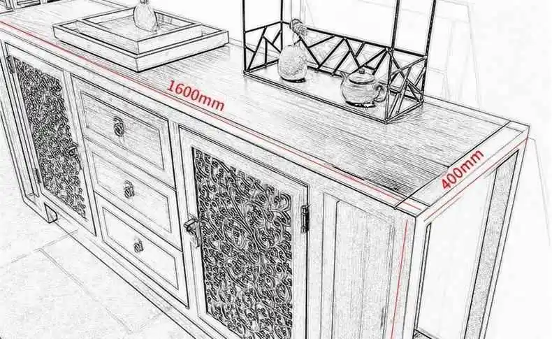 New Chinese-style solid wood dining side cabinet, modern simple household storage, multi-functional tea, living room, wine