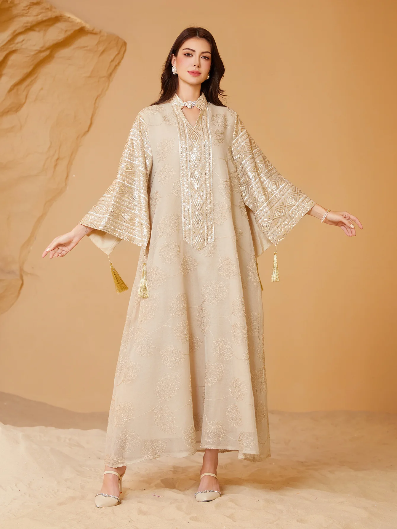 

Embroidered Abaya Luxuriously Sequined Oversized Abaya Handcrafted Traditional Arabian Abayas Floor Length Designer Robe