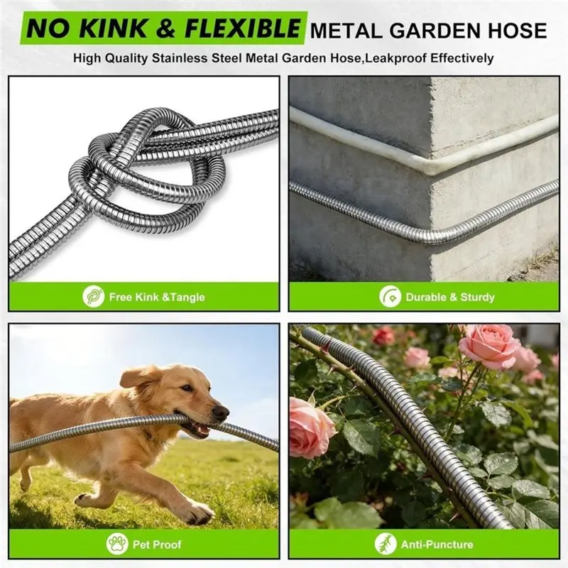 ABKW-Stainless Steel Flexible Water Hose Short 3Ft Metal Extension 5/8