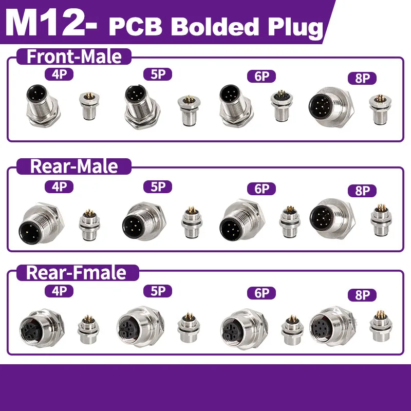 5/10/100 PCS M12 Sensor Waterproof Connector Flange Seat 4/5/6/8 Pin Welded Front/rear Fixed Panel Plug Socket IP67/68