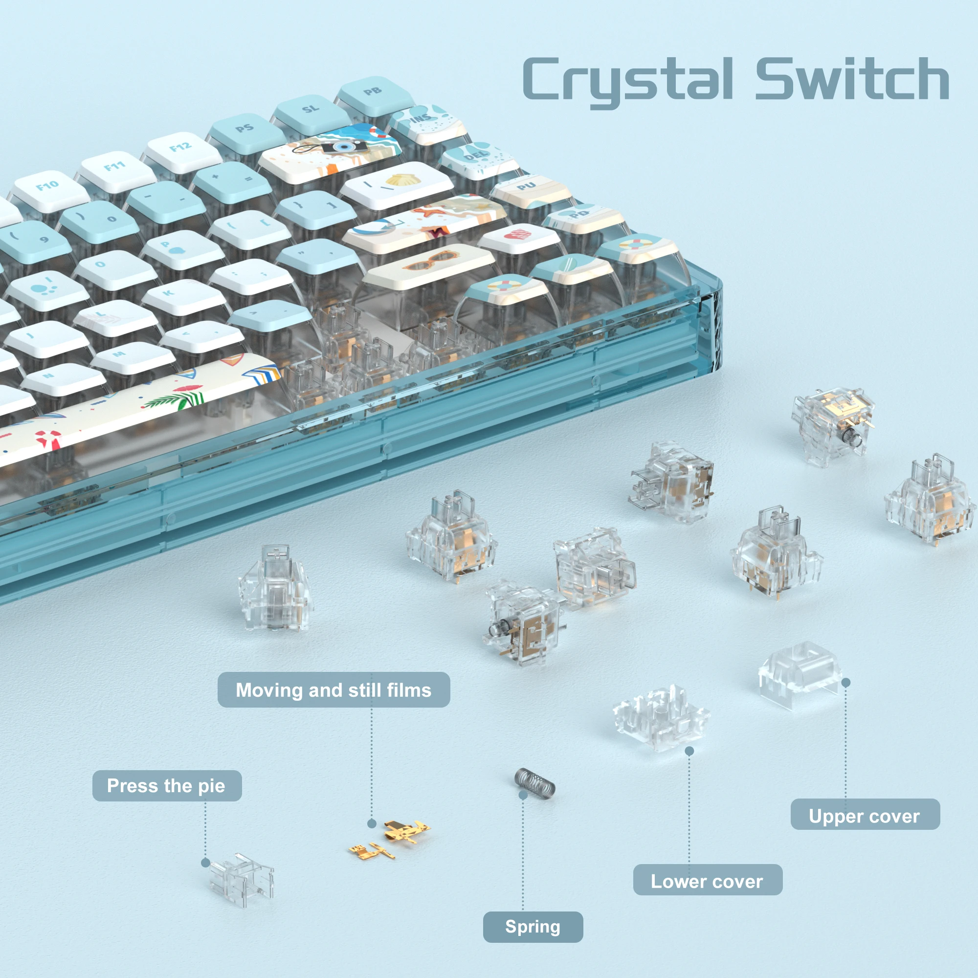 MageGee Light84 Wired Mechanical Gasket Keyboard，Cute Pudding Dye-Sublimation Keycaps 84Keys Hot swappable Gaming Keyboard