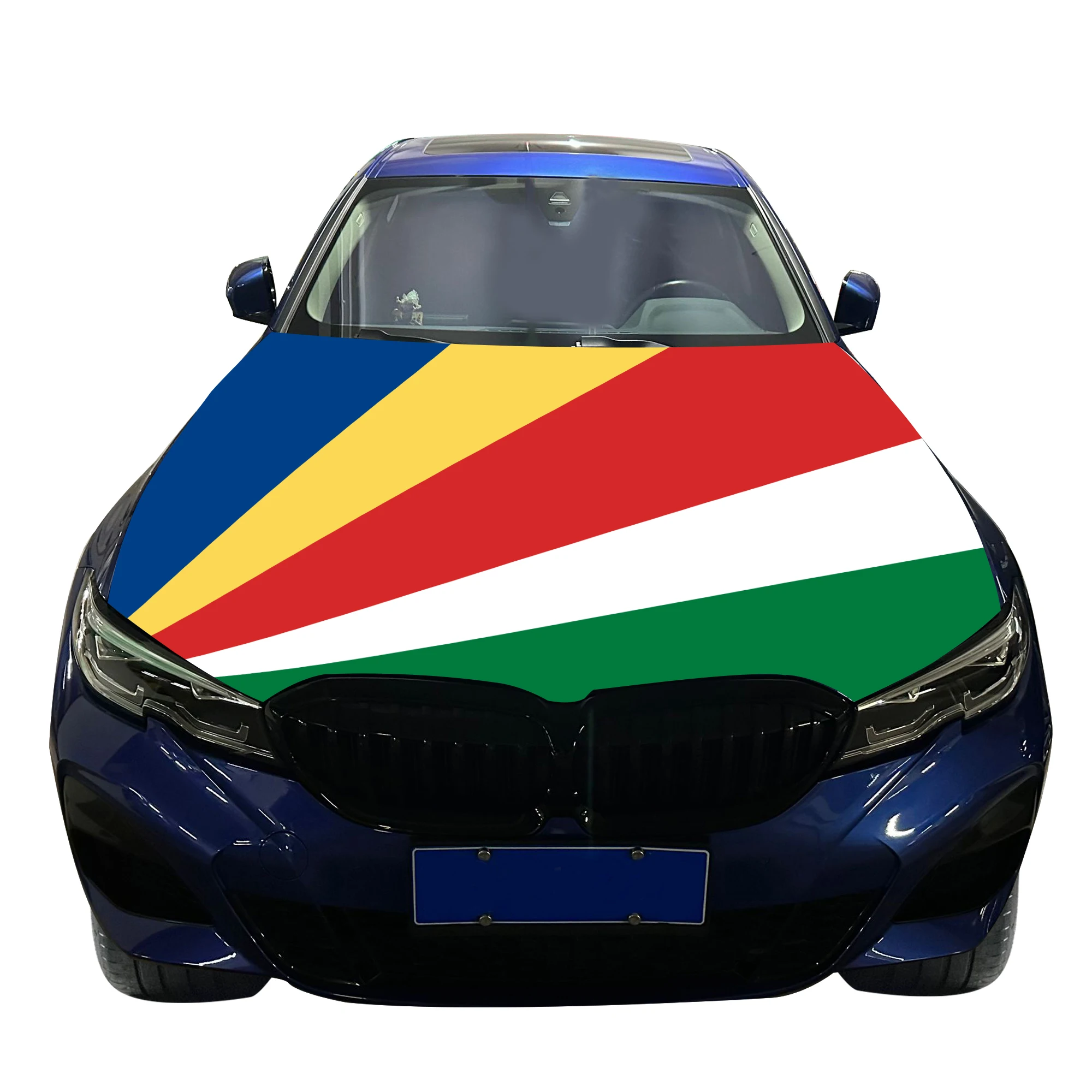 Seychelles Car Hood Cover Flag  Universal Size Elastic Polyester 120x150cm for Car Decor