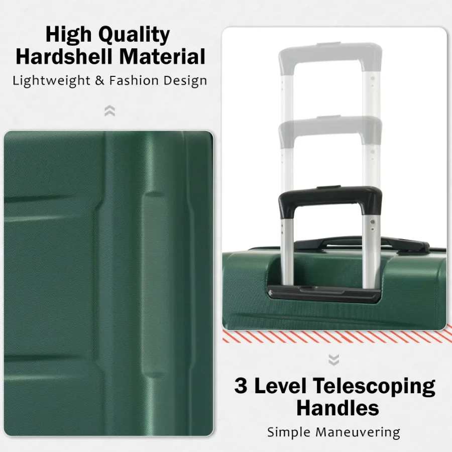 Conjunto de bagagem de 2 peças com bolsas, rodas giratórias expansíveis, mala leve ABS com trava TSA de 20 polegadas + 24 polegadas