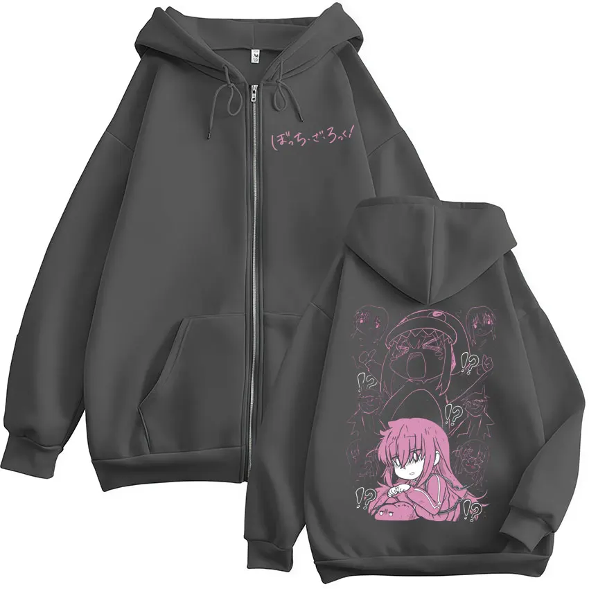 Japanese Manga Bocchi The Rock Zipper Hoodies Anime Gotoh Hitori Graphic Zip Up Sweatshirts Men Women Oversized Pullovers Coats