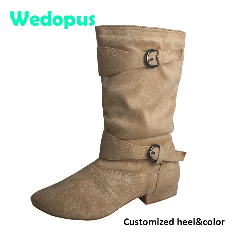 Wedopus Customized Heel Camel Boots for Women Suede Sole Line Dance Shoes Boots for Women