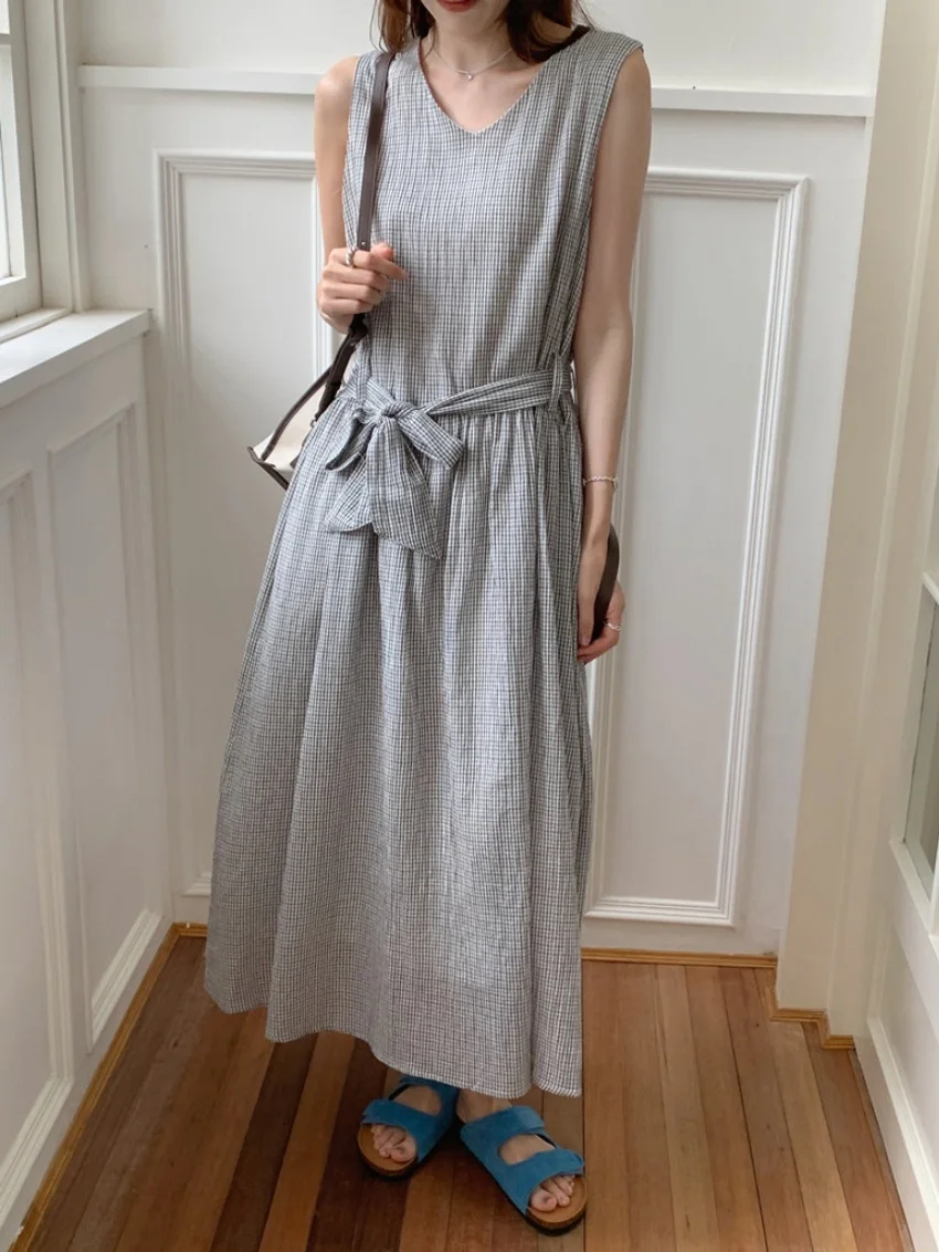 

Alien Kitty Daily Women Dress Plaid New Slim Chic Gentle 2025 Vintage Sleeveless Office Lady Summer Streetwear Gentle Casual