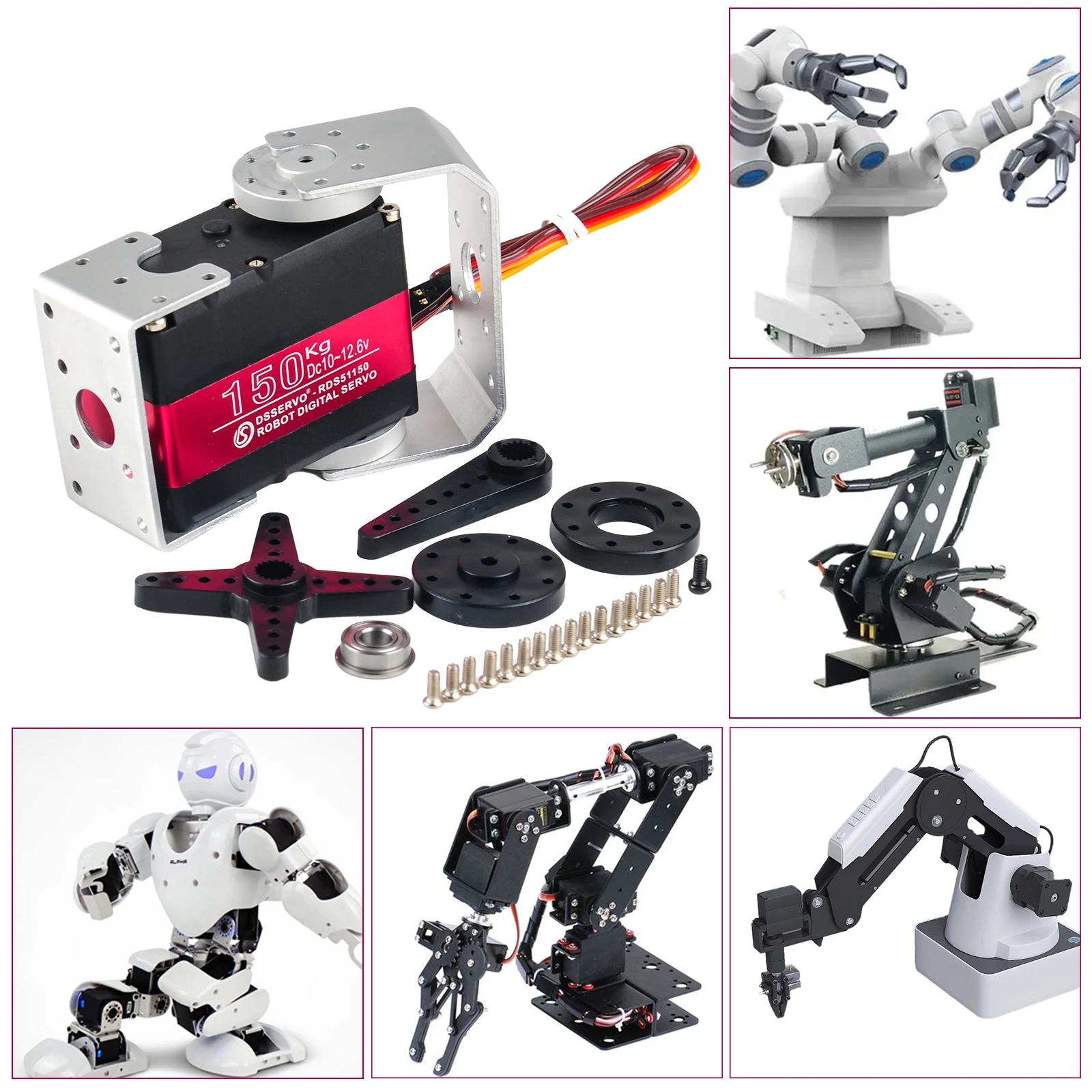 150KG 12V RDS51150 Double-Shaft Digital Metal Robotic Servo with U Mounting Bracket IP66 Waterproof 180 / 270 Degree