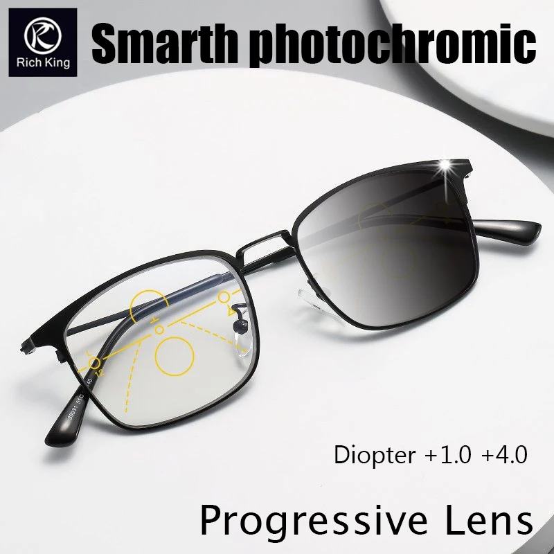 

Smart progressive photochromic reading glasses men's multi-focus full-frame business glasses anti-blue light anti-fatigue glasse