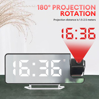 LED Digital Alarm Clock 180° Rotating Projection Clock Bedroom Projector Ceiling Clock w/Time Temperature Display Snooze Clocks