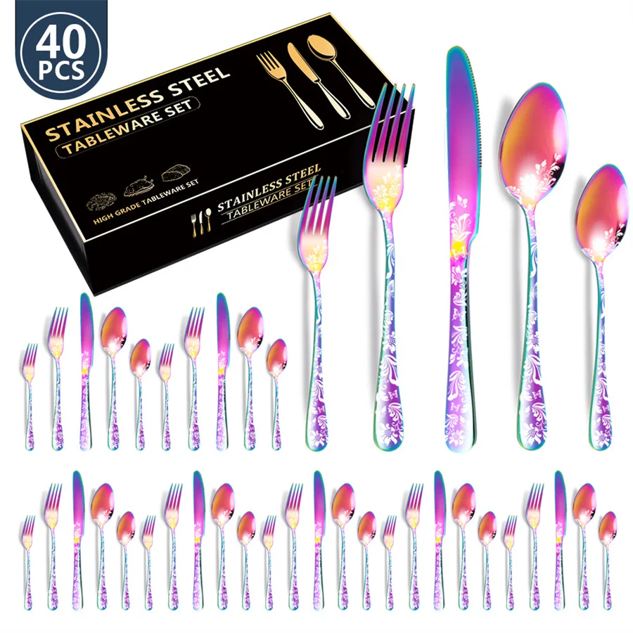 Stainless Steel Cutlery Set, Steak Knife, Fork, Spoon, Fashion Tableware, High Quality, 4 Sets, 40Pcs per Box