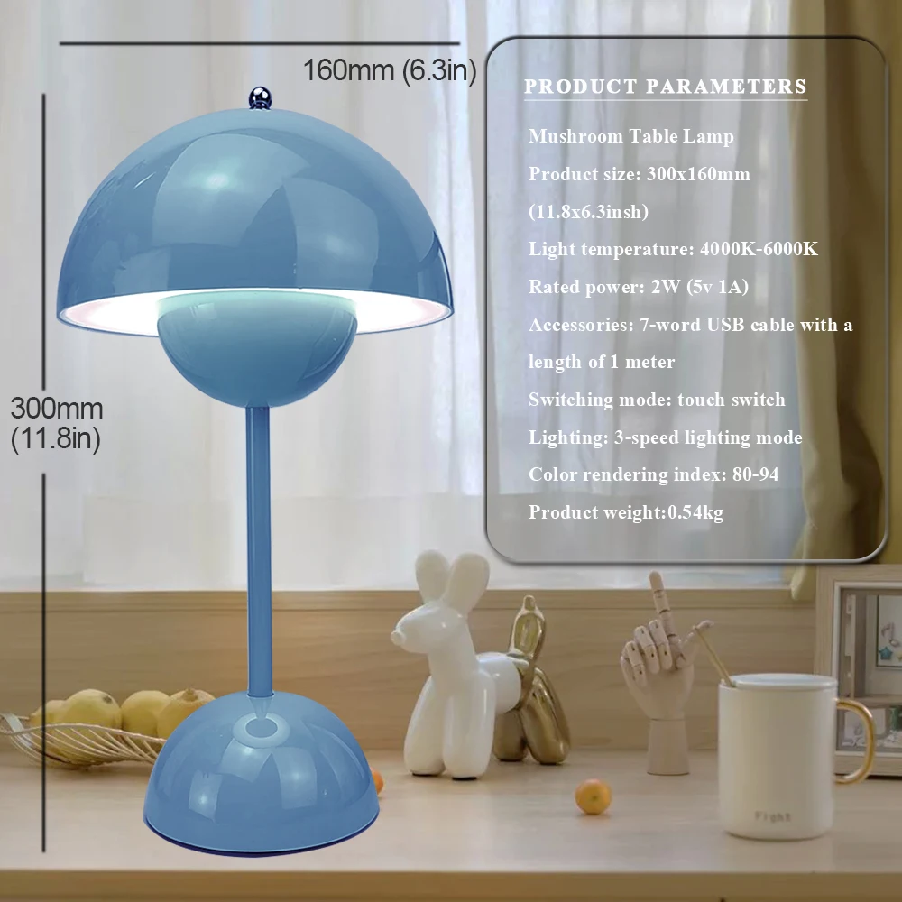 Imagem -02 - Cordless Flowerpot Table Lamp Regulável Recarregável Mushroom Table Lamp para Cabeceira Bateria Operado Night Light For Indoor