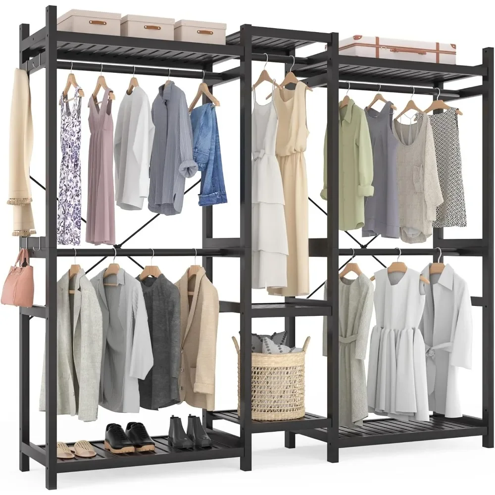 

Closet System Clothes Rack, Large Freestanding Garment Rack Clothing Rack for Hanging Clothes with 7 Storage Shelves and 5 Rods