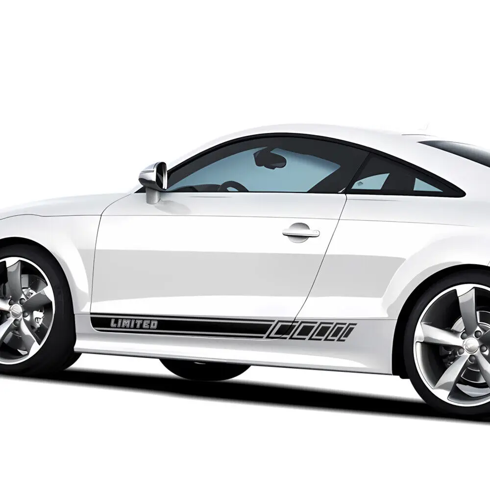 

2 х боковая юбка на дверь автомобиля, гоночные полосы, ограниченная виниловая наклейка, наклейка для Audi TT TTS RS 2006-2014