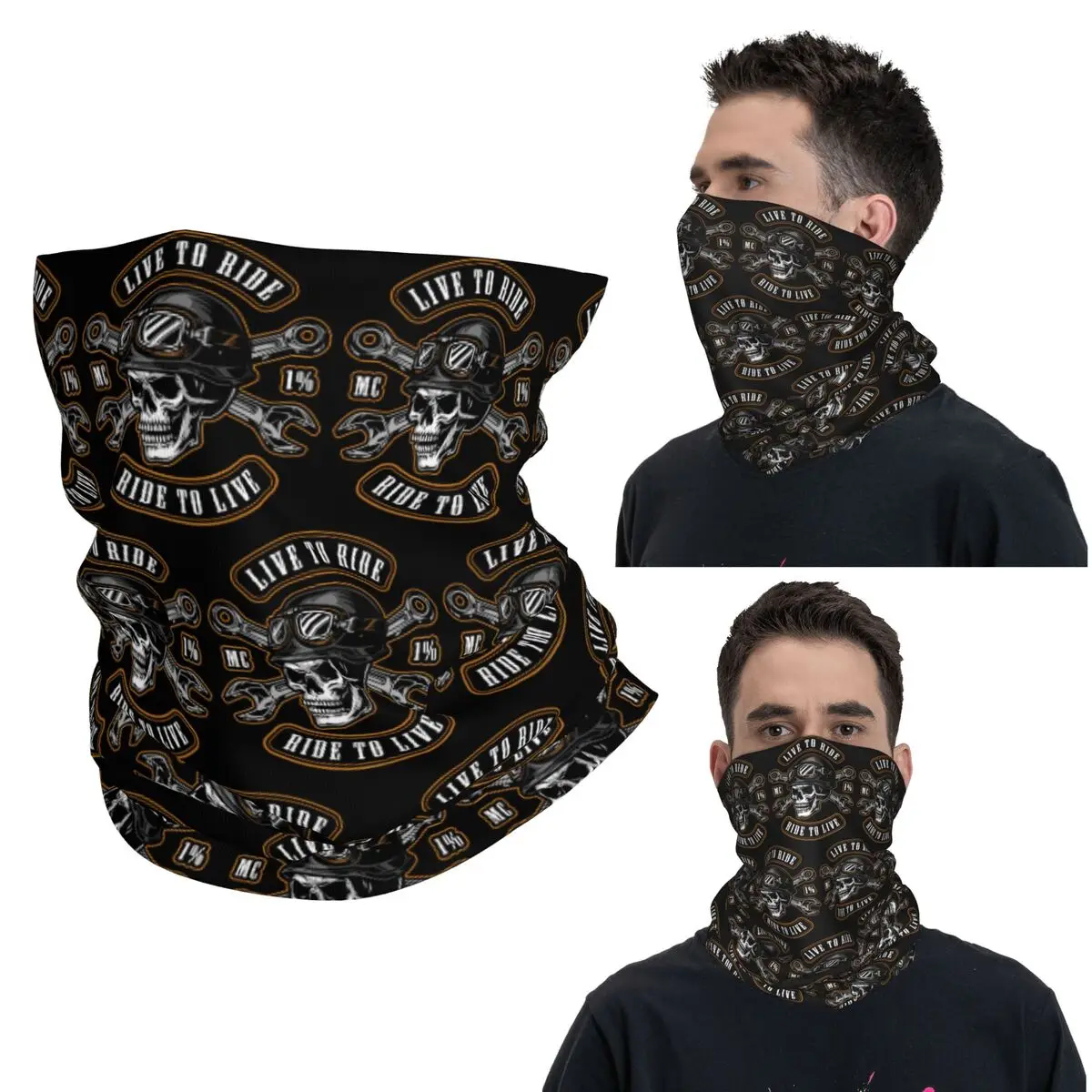 

Ridin Livin Motorcycle Skull Bandana Neck Gaiter Printed Face Scarf Warm Cycling Scarf Hiking Fishing For Men Women Adult