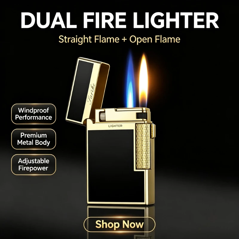 NEW Metal Windproof Torch Gas Lighter Double Flame Butane Lighter Smoking Accessory  Gadgets for Men Gift Cigarette Lighter