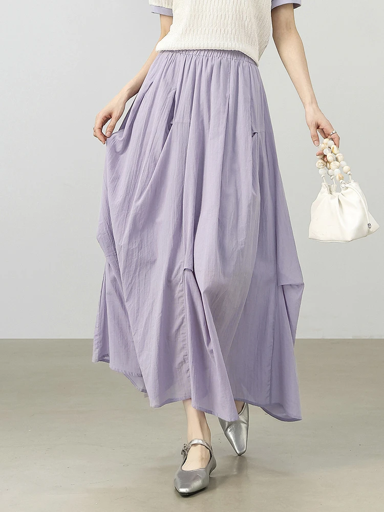 

SENTUBILA Summer Women's A Line Pleated Skirts 2025 New Collection 100% Cotton Midi Skirt Elegant Style Woman Clothing W52QA2345
