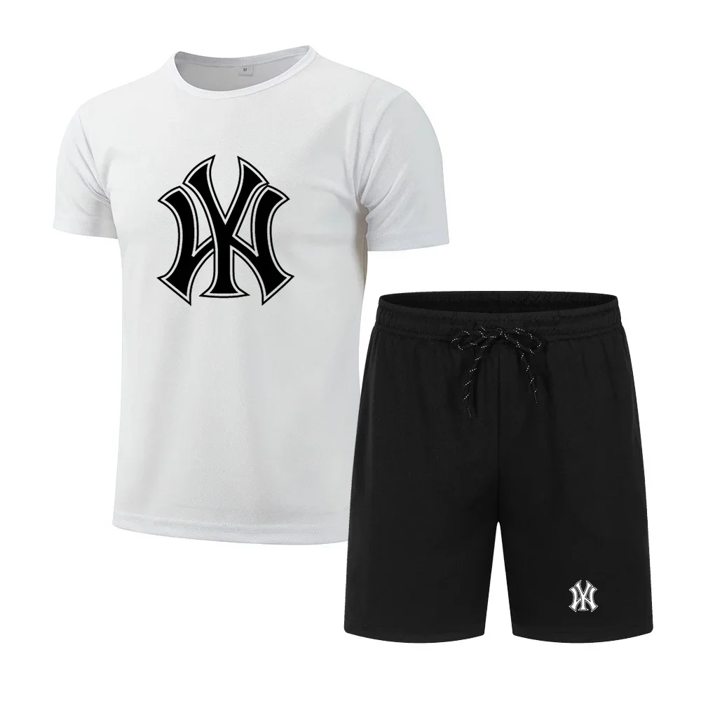 2024 Summer new men's sportwear set Fitness Sports mesh short sleeve T-shirt + casual shorts Jogging quick dry 2-piece set