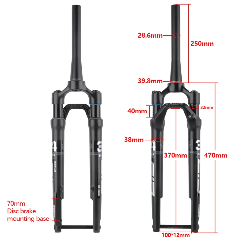 HASSNS Road Bike Fork Suspension 700C Rock Shox Air And Oil Shock Absorber Tapered Off-road Disc Brake Front Fork 100*12MM