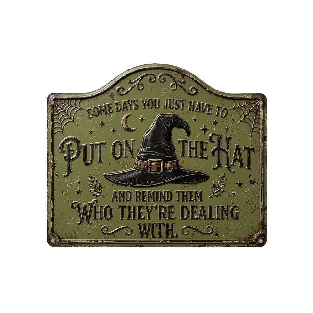 2D Flat Printing Witch Hat Sign Wooden Vintage Witch Garden Sign Decorative Plate Retro Wall Art Sign Outdoor Decoration