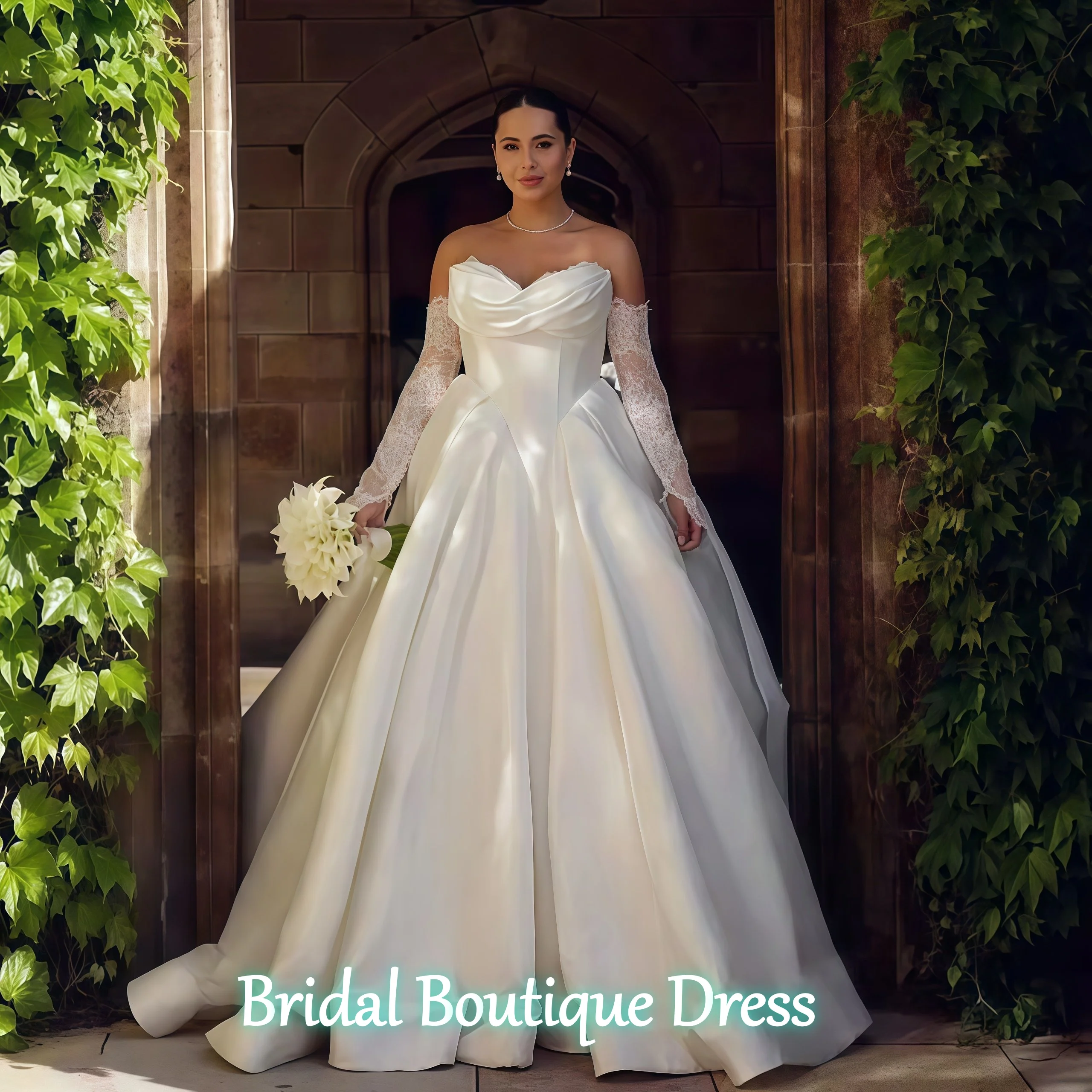

Charming Wedding Dress Vestidos De Novia Customized Sweetheart Full Sleeves Beading Lace Pleat Split Court Train Bride Gown