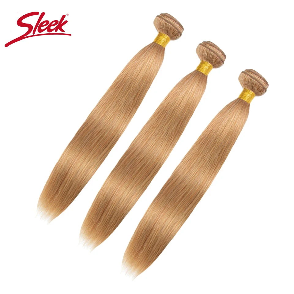 Sleek-extensiones de cabello humano Remy brasileño, pelo liso, sedoso, Rubio, 27 colores, 8 a 28 pulgadas