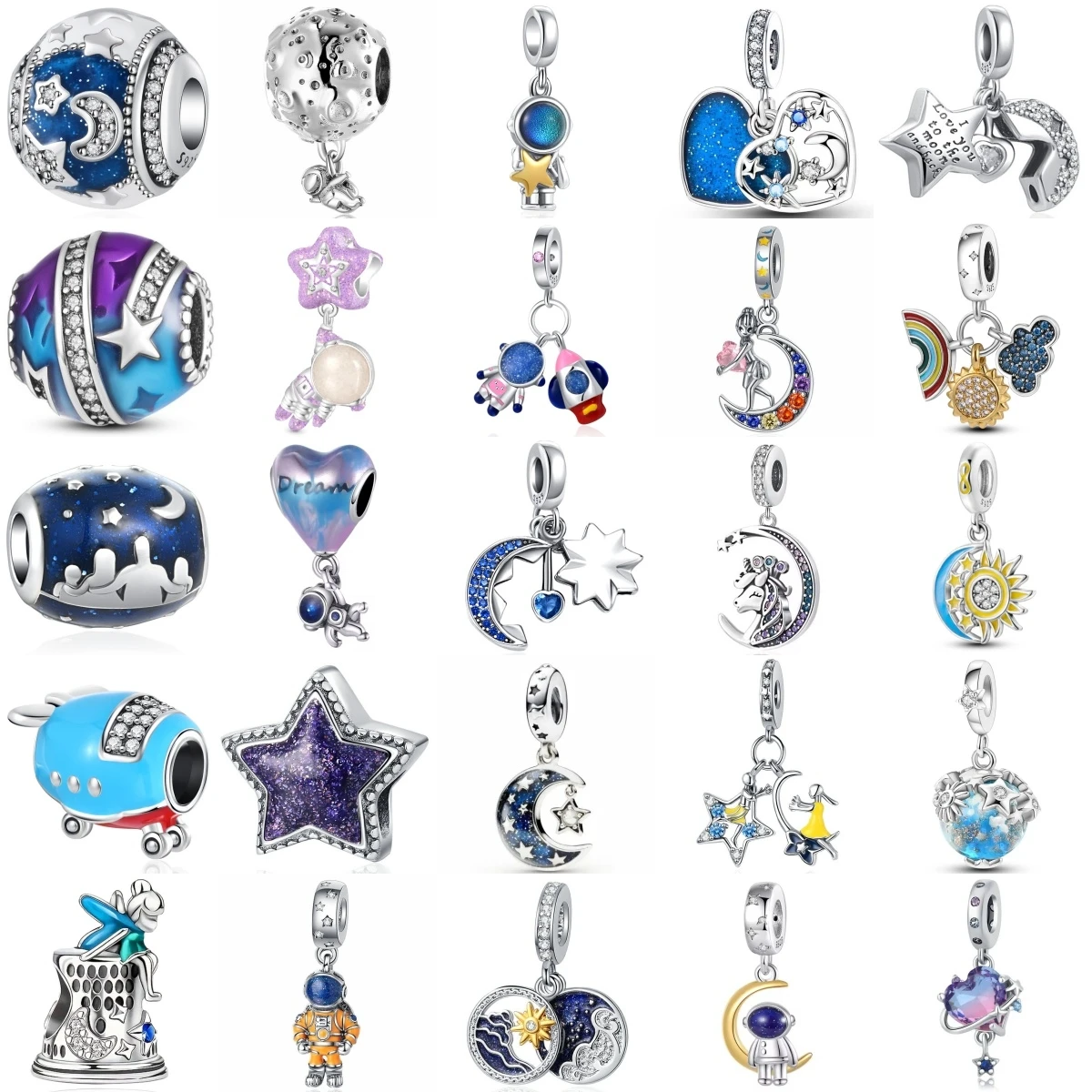 

Fit Original Bracelet Necklace Shining Astronaut Sun Star Spaceship Bead DIY Women Jewelry Gift 925 Silver Jewelry Party Gift