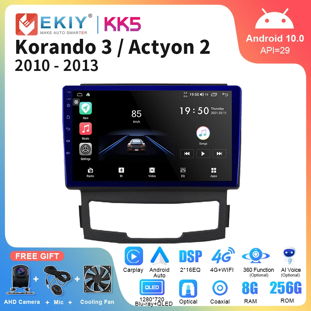 

EKIY KK5 8G 128G 2 Din Android Car Radio For SsangYong Korando 3 Actyon 2 2010 - 2013 Stereo Carplay Auto GPS Multimedia Player