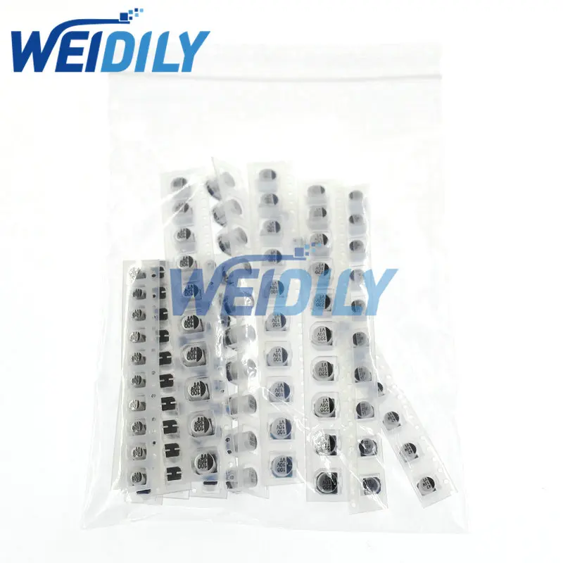 130PCS 1uF-220uF SMD Aluminum Electrolytic Capacitor Assorted Kit Set 13values*10pcs=130pcs Capacitance Samples Kit New