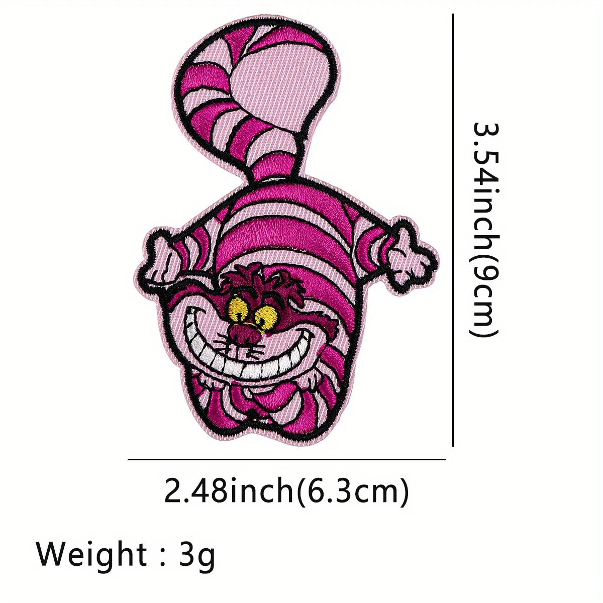 ecusson Patch thermocollant brodé chat Cheshire, joli dessin animé mignon, Alice au pays des merveilles, applique pour vêtements, sacs, vestes et bricolage, 1PC