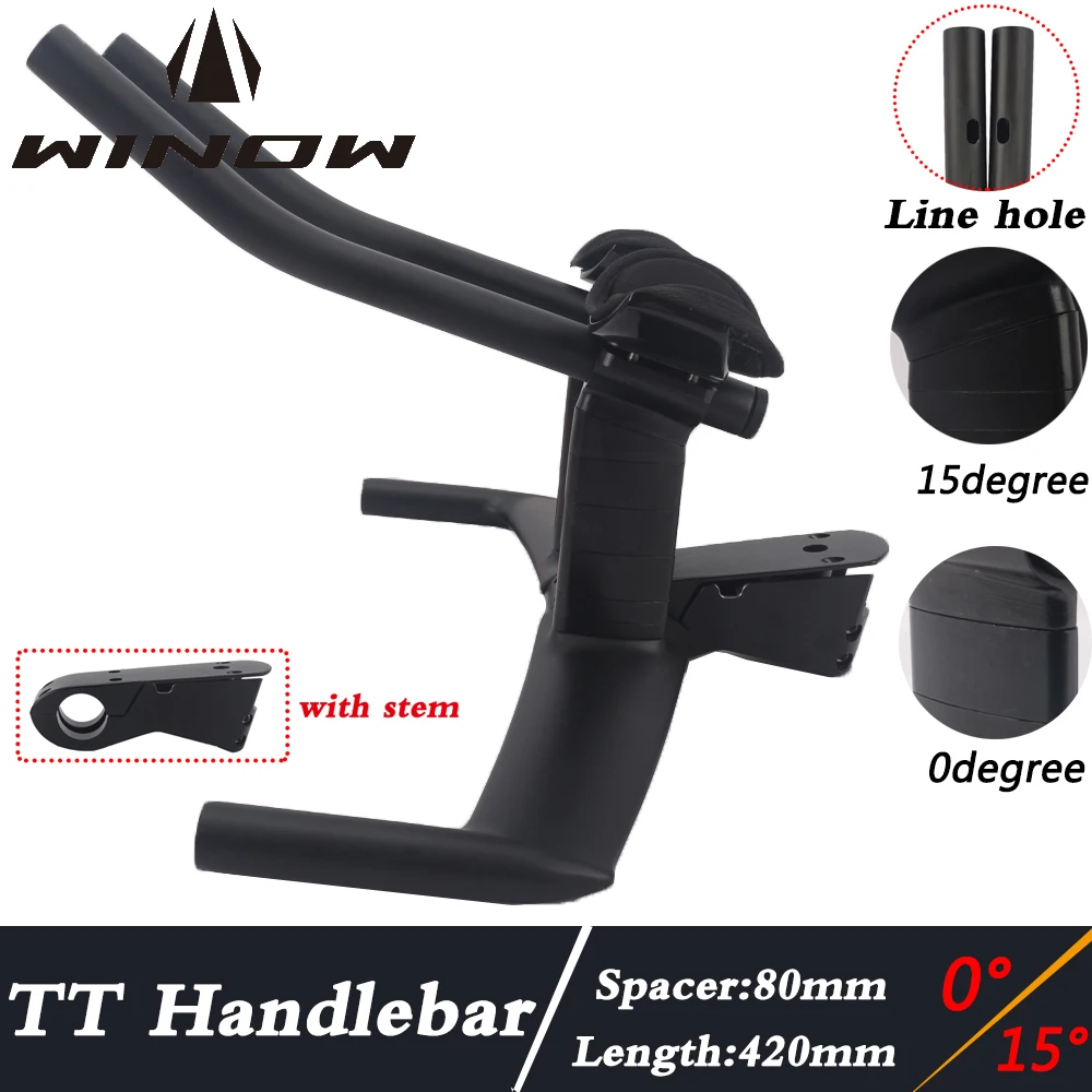 

Winow Carbon Fiber Triathlon Bicycle Handlebar TT Bar HB086 0 Degrees 15 Degrees Road Bike Carbon TT Handlebar Line hole