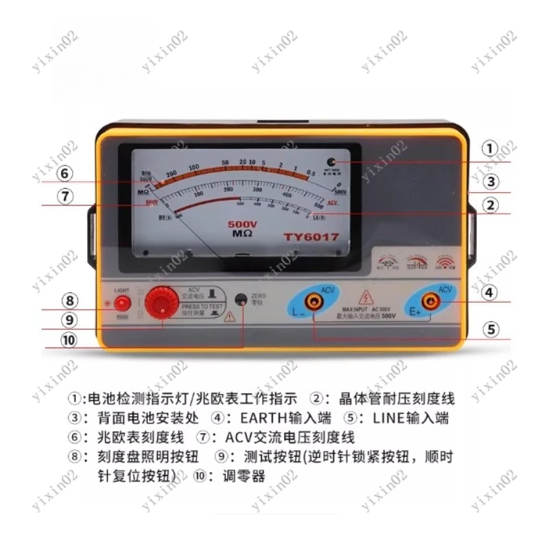Analog Insulation Resistance Tester Megohmmeter Leakage Detector Ohmmeter