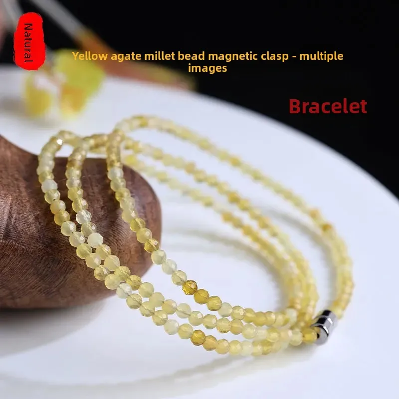 

Natural Yellow Agate Small Rice Beads Magnetic Buckle Multi-loop Bracelet Facet Hand String All-match Fashion Girlfriend Gifts