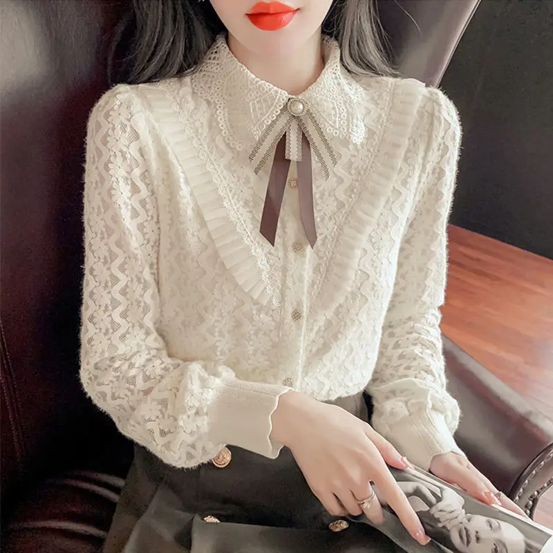 Long Sleeve Shirts for Women, Simplicity Lace, Spring Clothes for Office Lady, All-match Temperament Tops, New Style Fashion