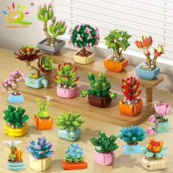 HUIQIBAO MOC Flower Succulent Potted Model Building Block DIY Eternal Bouquet Home Desk Plant Decor Brick Girl Gift Children Toy