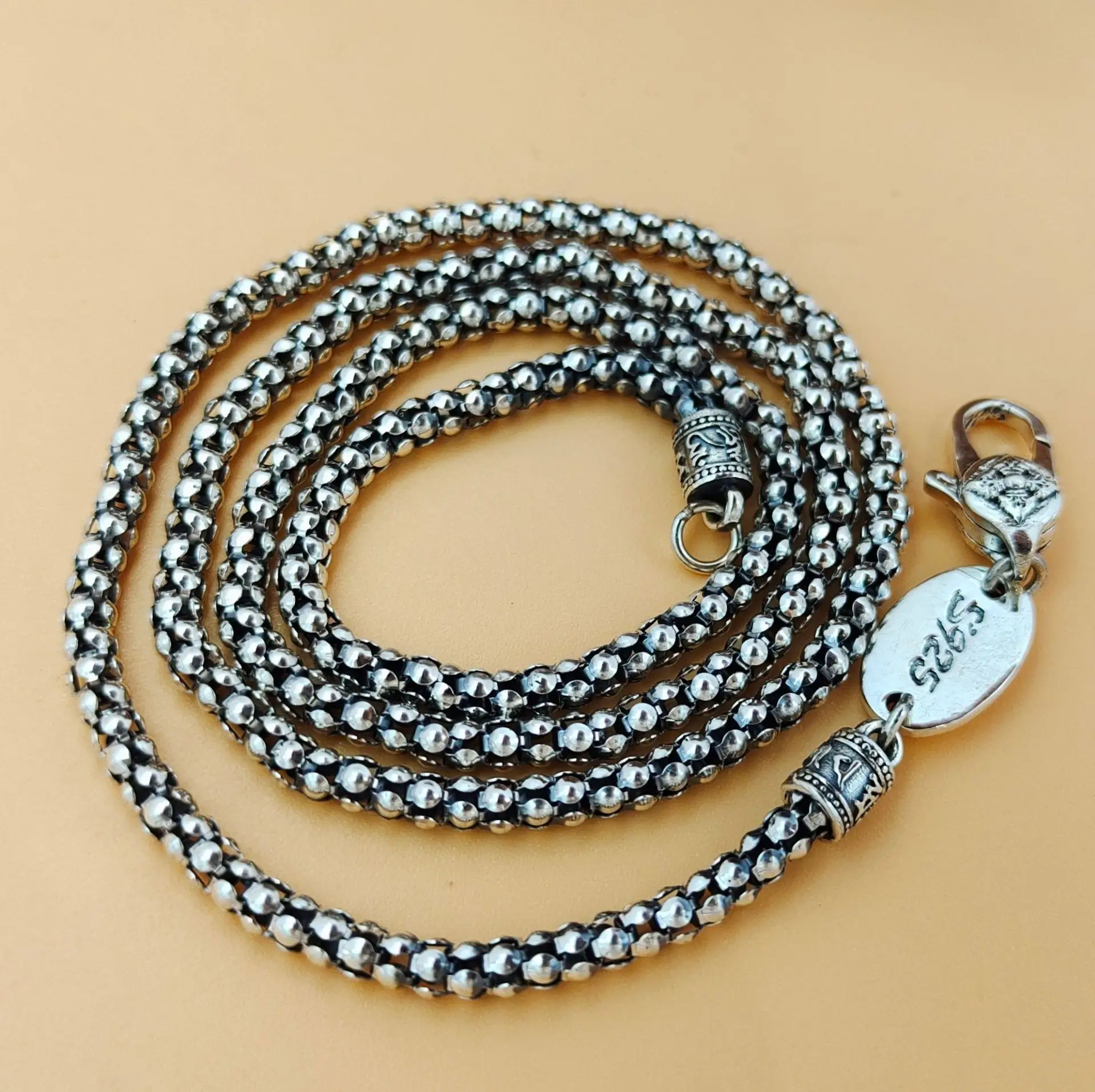 

S925 sterling silver jewelry creative corn chain trendy men's and women's stylishretro thai silver vajra buckle necklace