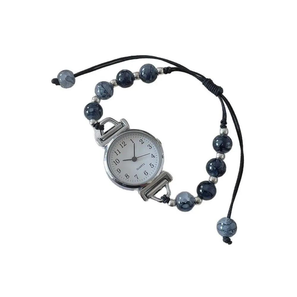 Fashion Beaded Bracelet Watch Adjustable Strap Pendant Chain Watch Wristwatch Women Girls